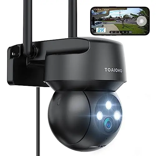 Produktbild: Überwachungskamera Aussen - Kamera Überwachung Aussen Wlan IP Kamera Outdoor Kabel Außenkamera WiFi PTZ Outdoor Camera Dome Homekit Aussen kamera Videoüberwachung Kamera Schwarz mit Farbige Nachtsicht