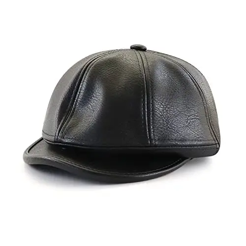 Produktbild: Ueither Herren Einstellbare Baseballkappe PU-Leder Newsboy Cap Mütze 56-60 cm (Schwarz)