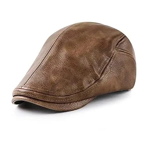 Produktbild: Ueither Herren Schiebermütze Verstellbare PU-Leder Jagd Flatcap Newsboy Cap Ivy Golf Cabbie Hut 56–60 cm (Dunkler Kaffee)