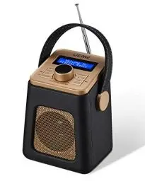Produktbild: UEME Mini DAB+ DAB Digitalradio und UKW Radio mit Bluetooth Lautsprecher, Radiowecker, und Leder Verkleiden (Schwarz)
