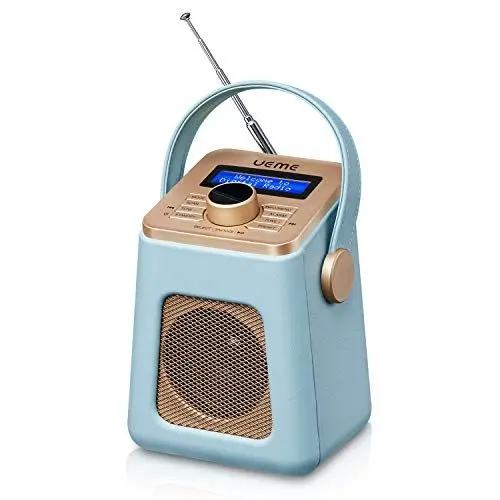 Produktbild: UEME Mini DAB+ DAB Digitalradio und UKW Radio mit Bluetooth Lautsprecher, Radiowecker, und Leder Verkleiden (Blau)