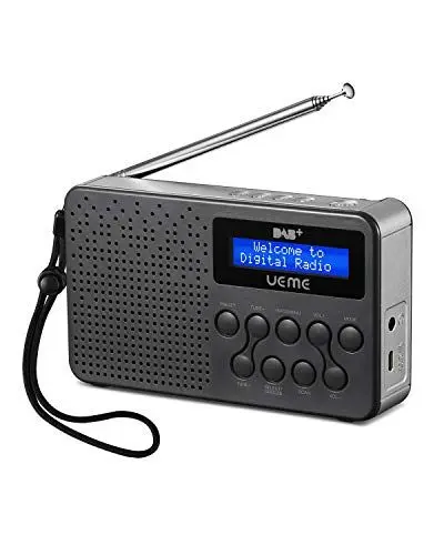 Produktbild: UEME Tragbares DAB+ DAB FM-Radio mit 3W Lautsprecher mit verbessertem Bass, Integriertem 2600mAh Lithium-Akku, 15 Stunden Spielzeit, Digitalradio Klein Stereo(Grau/Silber)
