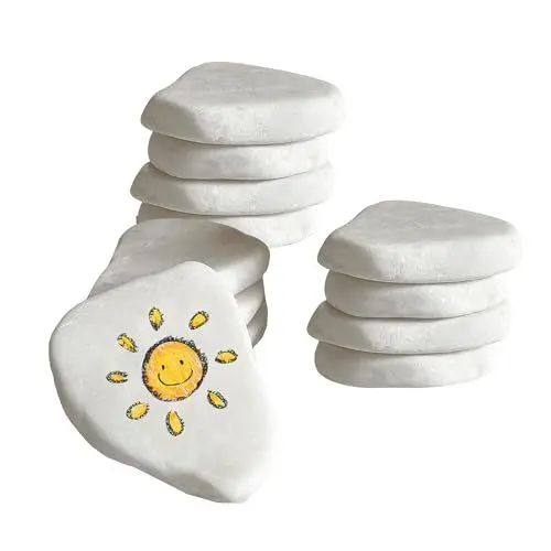 Produktbild: UEPOA 12 Stück Steine zum Bemalen Flach, 5-8cm Große Kieselsteine Weiß Flache Malsteine Strand Kiesel Glatte Dekosteine Naturstein Flusskiesel für Bunte Malerei & Dekoration