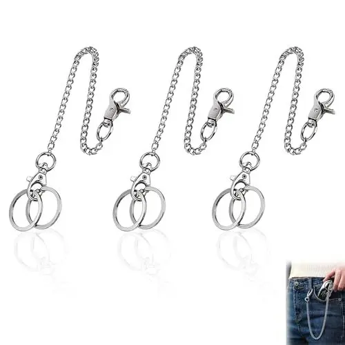 Produktbild: UEPOA 3 Stück Hosenkette, Schlüsselkette mit Karabiner Edelstahlkette Herren Brieftasche Kette Edelstahl Panzerkette Punk Schlüsselanhänger für Jeans Brieftaschen Taschen