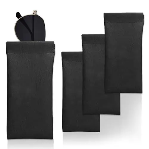 Produktbild: UEPOA 4 Stück Brillenetui Weich, PU Leder Weiches Brillenetui Schutzhülle Wasserdicht Sonnenbrillen Etui Sonnenbrille Brillentasche Tragbar für Männer und Damen, Schwarz