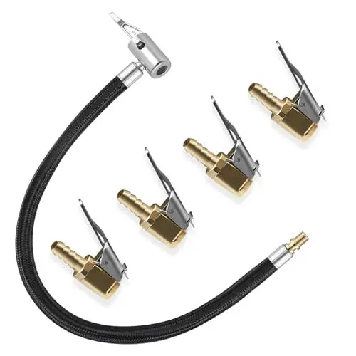 Produktbild: UEPOA 4 Stück Reifenfüller Schlauch, Ventilverlängerung Set mit 8mm Autoventil Hebelstecker Reifenfüllschlauch Air Chuck Messing Autoventil Adapter für Auto Fahrrad Motorrad Fahrradventil