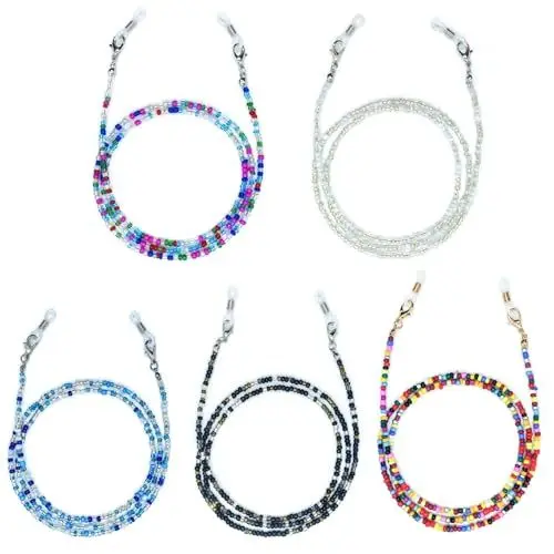 Produktbild: UEPOA 5 Stück Brillenkette Perlen, Brillenschnur Damen Brillenband Kette Elegante Brillenhalter Riemen Bunte Maskenkette Sonnenbrillen Kette Anti-Rutsch für Brillenzubehör