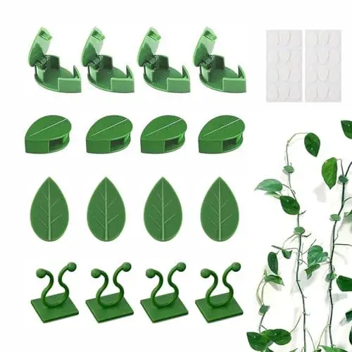 Produktbild: UEPOA 60 Stück Pflanzen Clips, Kletterhilfe Pflanzen Klammern Tomatenclips Klein Selbstklebende Pflanzenclips Grün Pflanzenhalte für Kletterpflanzen Befestigung Clips Wand Ranken