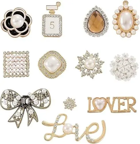 Produktbild: UEPOA Bling Schuh Charms, 12 Stück Metall Schmuck Mode Schuh Dekoration Charms Cute CLOG Charms Schuh Charms glitzernde Schuh-Anhänger für Frauen Party-Geschenk Mädchen
