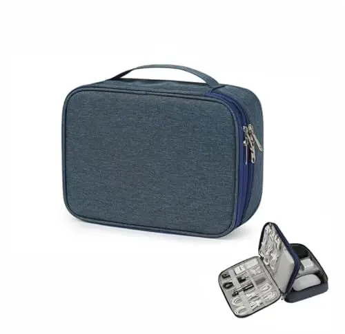 Produktbild: UEPOA Kabeltasche, Ladekabel Organizer Universal Travel Kabel Organizer Tasche 2 Layer Wasserdicht Reise Organizer Tasche Zubehörtasche für IPAD Ladegerät Powerbank Handy Festplatten (Blau)