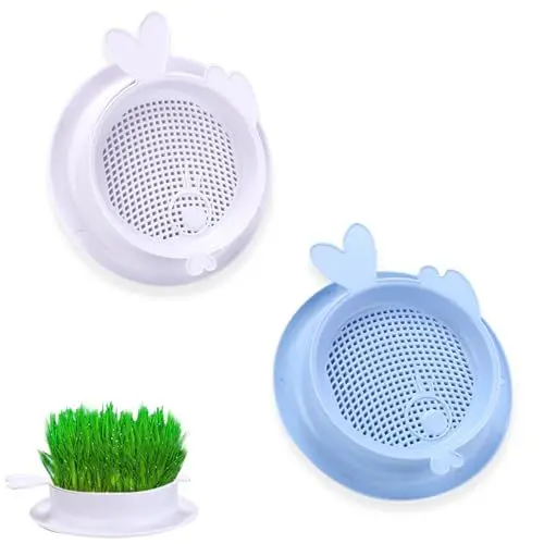 Produktbild: UEPOA Katzengras Schale, 2 Stück Pflanzschalen für Katzengras Keimschalen Fischform Pflanzer Hydroponics Seed Sprouter Hydrokultur Katzennapf Tablett Keimung Tray für Garten Home Office