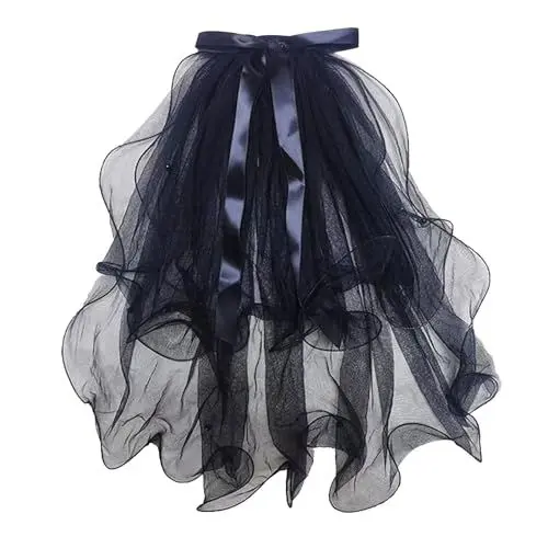 Produktbild: UEPOA Schleier Braut Schwarz Brautschleier Hochzeit Tüll Schleier Crimpen Schleier, Hochzeitsschleier mit Clip Schleife für Hochzeit, Junggesellenabschied 60cm-80cm