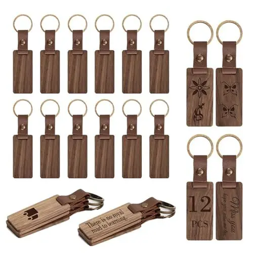 Produktbild: UEPOA Schlüsselanhänger Holz, 12 Stück Holz Schlüsselanhänger Beschriftbar Blanko DIY Schlüsselringe Rohlinge Personalisiert Deko Anhänger für Malerei Geschenke Schlüsselring