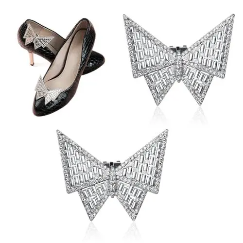 Produktbild: UEPOA Schuhanstecker, 2 Stück Schuhschnallen Clip Schmetterling Kristall Schuhclips Dekoration Schuhschmuck Schnürsenkel für Hochzeit Braut Party Frauen Schuhdekoration High Heels