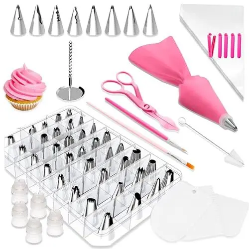 Produktbild: Torten Zubehör Set, 83 Stück Spritzbeutel mit Tüllen Wiederverwendbar Tüllen für Spritzbeutel Kuchen Backzubehör Set Dekorieren Zubehör für Kuchen Cupcakes Cookies