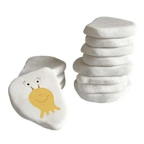 Produktbild: UESDU 12 Stück Flache Steine zum Bemalen, 3-8cm Weiße Glatte Kieselsteine zum Bemalen Flach Malsteine Strand Kiesel Naturstein Dekosteine für Bunte Malerei & Dekoration