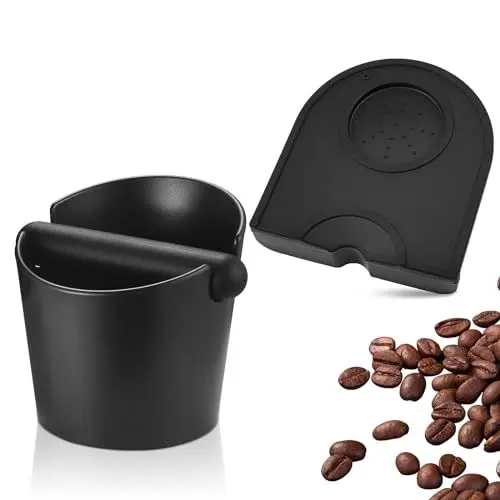 Produktbild: UESDU Abklopfbehälter Set, Knock Box für Kaffeesatz Abschlagbehälter Siebträger mit Tampermatte Siebträgermaschin Zubehör Kaffeemaschine Abschlagbox Espresso Klopfbox für Sammeln & Recyceln