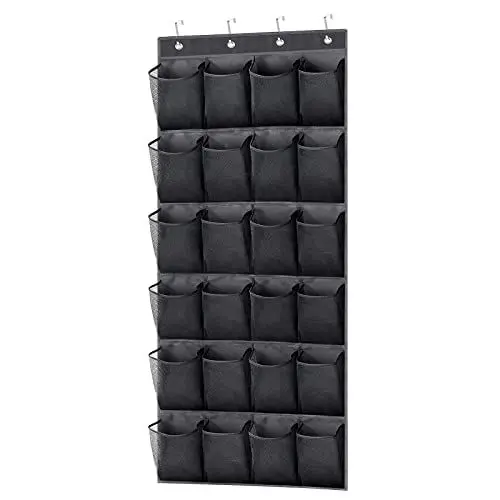 Produktbild: UESDU Schuhaufbewahrung Hängend, 24 Taschen Aufbewahrungstasche für Schuhe Schwarz Schuh Organizer zum Aufhängen Große Mesh-Taschen Organizer über der Tür für Schuhe