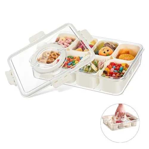 Produktbild: UESDU Snackbox mit Fächern, Snackschale Vorratsdosen mit 8 Fächern Snackteller mit Deckel Snack Aufbewahrungsbox Crisper Box für Süßigkeiten Veggie Keks Obst Nüsse (BPA-FREI)