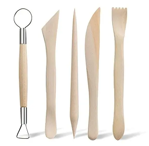 Produktbild: UESDU Töpferzubehörs Set Modellierwerkzeug Skulptur Ton Schnitzwerkzeug 5 Stück Ton Werkzeug Set Holz Clay Tools Set für Anfänger Profis und Künstler