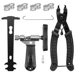 Produktbild: UETSNOR Kettennieter Fahrrad, Fahrradketten Reparatur Set 2.0, 4 Paar Fahrradketten Nieten, Kettenlehre Fahrrad, Fahrradketten Nieten und Kettenschloss Zange, für 6-12 Fach Fahrradkette Werkzeug
