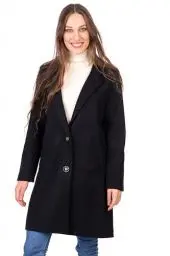 Produktbild: U&F Damen-Mantel knielang mit praktischen Eingriffstaschen & Knopfleiste | eleganter & warmer Mantel für Frühling, Herbst & Winter | klassischer Übergangsmantel mit Revers-Kragen | Schwarz M