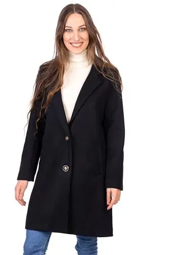 Produktbild: U&F Damen-Mantel knielang mit praktischen Eingriffstaschen & Knopfleiste | eleganter & warmer Mantel für Frühling, Herbst & Winter | klassischer Übergangsmantel mit Revers-Kragen | Schwarz M