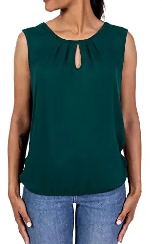 Produktbild: U&F Damen Basic Top | Umspieltes Dekollete in Rundhals und Gummizug am Saum für Frühling, Sommer oder Herbst | perfekte Passform und modischer eleganter Look | dunkelgrün Größe: S