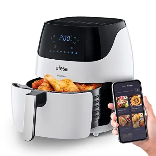 Produktbild: Ufesa AF5100 White Phantom Friteuse Heißluftfritteuse Weiß mit WLAN, 5 L, Digitale Touch-Steuerung, 8 Programme, 1500 W, APP mit Rezept, Temperatur und Zeit einstellbar, Amazon-Exklusiv