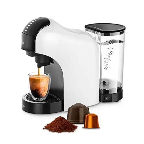 Produktbild: Ufesa Bellagio Multikapsel-Kaffeemaschine 4-in-1 für Nespresso Original Kapsel, Dolce Gusto oder gemahlenen Kaffee, Digitales Touchpanel mit 7 Stufen, 1L Wassertank, 1400W, 15 Bar Druck, Kompakt