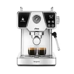 Produktbild: Ufesa Bergamo, Espressomaschine und Cappuccino, Touchscreen, Druck 20 bar, 1350 W, Thermoblock-System, verstellbarer Verdampfer, gemahlener Kaffee, Tank 1,8 l, automatische Abschaltung Stahl