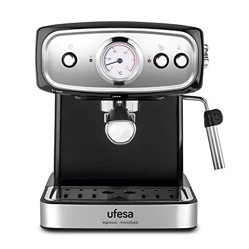 Produktbild: Ufesa CE7244 Brescia Espresso- und Cappuccino-Kaffeemaschine, Einstellbarer Dampfgarer, 20 Bars, 2 Modi: Gemahlener Kaffee oder Pads, 1.5L Tank, Tassenwärmfunktion, 850W