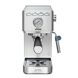 Produktbild: Ufesa CE8030 Milazzo Expresso- und Cappuccino-Kaffeemaschine mit Manometer, 20 Bars, 1350W, Thermoblock-System, Einstellbarer Dampfgarer, 2 Modi: Gemahlener Kaffee oder Pad, 1.4L Tank, 1 oder 2 Kaffee