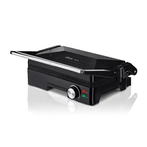 Produktbild: Ufesa Teide Tischgrill Elektrisch, Elektrogrill für Balkon, Barbecue Indoor, 180º Öffnung, Antihaftbeschichtung Edelstahl, 1600W, Temperaturkontrolle, Platte+Abtropfschale spülmaschinenfest