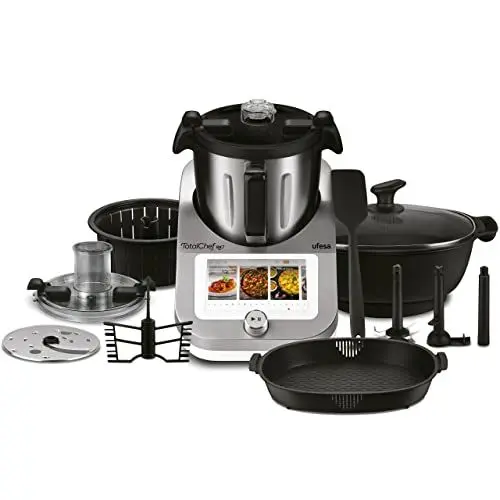 Produktbild: Ufesa TotalChef RK7 Küchenmaschine mit WLAN, Multifunktions Küchenroboter mit Kochfunktion, Kochroboter 30 Funktionen, 4.5L, 7-Zoll-Touchscreen, Interaktives Rezeptbuch, Amazon-Exklusiv,Silber / Weiss