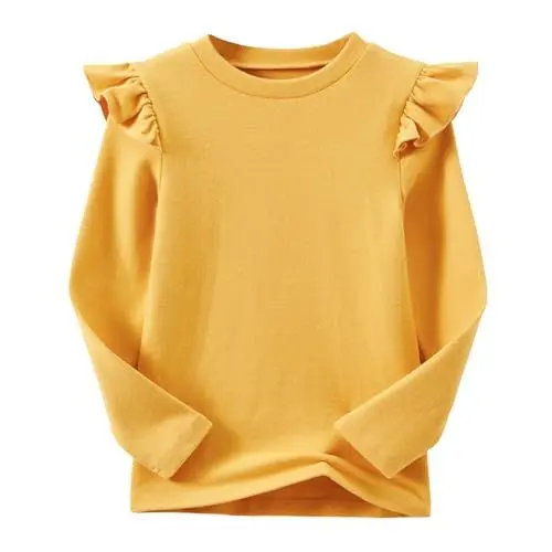 Produktbild: Ugitopi Mädchen Langarm T-Shirt Rüschenärmel Kinder Tops mit Rundhalsausschnitt Tunika Tshirts für Mädchen (Mustard, 150)