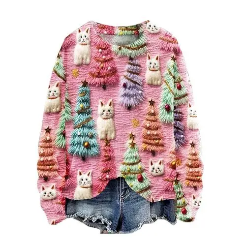 Produktbild: Ugly Christmas Sweater Weihnachts Top Damen Pullover Damen Norwegermuster Weihnachtspullover Damen Lang Weihnachtspulli Damen Lustig Weihnachtsbluse Damen Lustig Weihnachtspullover Damen Licht
