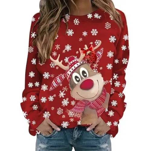 Produktbild: Weihnachtspullover Damen,Herren Weihnachtspullover Hoody Damen mit Kapuze Weihnachts Damen Pullover Pullover Ugly Christmas Shirt Pullover Strick Damen Gothic Kleidung Damen Baumwoll Pullover Damen 3
