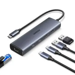 Produktbild: UGREEN 10Gbps USB C hub Ethernet Adapter mit 2*USB C 3.2 ＆ 2*USB A USB C LAN Adapter kompatibel mit iPhone 16, iPad Pro/Air, MacBook Pro/Air, Galaxy S24, Steam Deck usw.