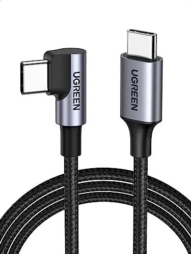 Produktbild: UGREEN 60W USB C Kabel auf USB C Winkel PD 3.0 PPS USB C Ladekabel 90 Grad kompatibel mit iPhone 15 Pro Max, Galaxy S24 S23 S22 A54 Pixel 7 iPad Pro 12.9 iPad Mini 6/Air 5 Steam Deck usw. (0.5m)