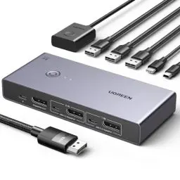 Produktbild: UGREEN 8K@60Hz Displayport KVM Switch, DP 1.4 KVM Switch, KVM Switch 2 pc 1 monitor, 4K@240Hz, 4 Port USB Switch, KVM Switch USB C,4 Port USB Switch von Tastatur, Maus, Festplatte, Drucker und Monitor