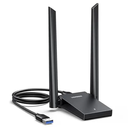 Produktbild: UGREEN AX1800 USB WLAN Stick Adapter WiFi 6 USB 3.0 Adapter für PC Dual 5dBi WLAN Antennen mit eingebauter Treiber, Super Wanddurchdringung und Dualband (5GHz/2.4GHz) für Windows 10/11.