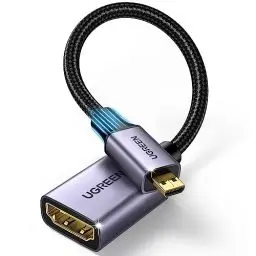 Produktbild: UGREEN Adapter 4K 60Hz Adapterkabel 3D 1080P Nylon Geflecht TyP D auf A Micro HDMI Kabel kompatibel mit Raspberry Pi 5/4, Hero Black, ODROID usw, 25cm(Grau)