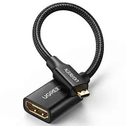 Produktbild: UGREEN Adapter 4K 60Hz Micro HDMI auf HDMI Adapterkabel 3D 1080P Nylon Geflecht HDMI TyP D auf A Micro HDMI Kabel kompatibel mit Raspberry Pi 5/4, Hero Black, ODROID usw, 25cm(Schwarz)