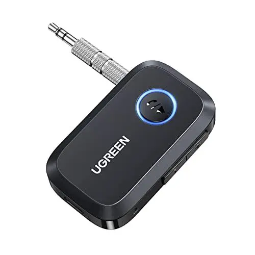 Produktbild: UGREEN Aux Bluetooth Adapter Auto Bluetooth 5.3 Empfänger Freisprechanruf, Stereo Musik, Dualer Kopplung mit 15 Stunden Spielzeit Klinke Bluetooth Adapter für Autoradio/Stereoanlage/Headset (Schwarz)