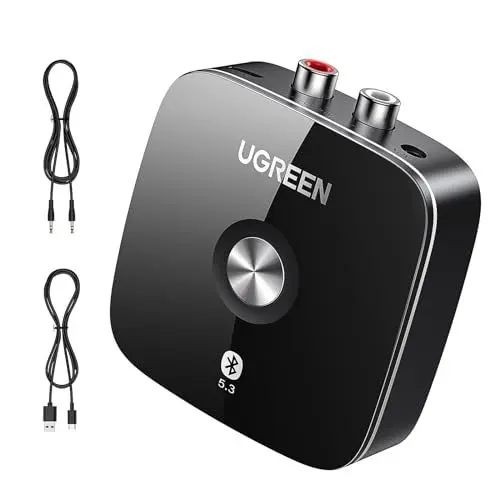 Produktbild: UGREEN Bluetooth 5.3 Adapter Stereoanlage mit 3.5mm RCA Buchse Bluetooth Aux Adapter Bluetooth Empfänger Receiver mit 3D Surround für Lautsprecher, Verstärker und Autoradio