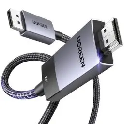 Produktbild: UGREEN Displayport auf HDMI Kabel 8K 60Hz 4K 240Hz DP 1.4 zu HDMI 2.1, Aluminium DP auf HDMI Kabel Kompatibel mit 3D HDR HDCP2.3 AMD NVIDIA für HDTV Laptop Projektor Monitor (2M)