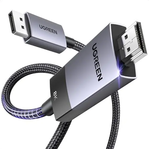 Produktbild: UGREEN Displayport auf HDMI Kabel 8K 60Hz 4K 240Hz DP 1.4 zu HDMI 2.1, Aluminium DP auf HDMI Kabel Kompatibel mit 3D HDR HDCP2.3 AMD NVIDIA für HDTV Laptop Projektor Monitor (2M)