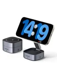 Produktbild: UGREEN MagFlow 2 in 1 iPhone Ladestation kompatibel mit MagSafe faltbares Wireless Charger für iPhone 16/16 Pro/16 Pro Max/15/14/13/12, AirPods, Winkel-Einstellbarer Ladeständer, mit 1M Kabel
