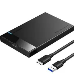 Produktbild: UGREEN Festplattengehäuse 2,5 Zoll USB 3.0 SATA Gehäuse für 2.5 Zoll SSD und HDD in Höhe 9.5mm 7mm Externe Festplatten Gehäuse unterstützt UASP HDD Case mit USB 3.0 Kabel, werkzeugfreie Montage
